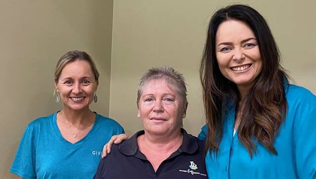 GIVIT drought support officer Melissa Bowman with Susan Manttan from Armidale Family Support Services and GIVIT founder Juliette Wright in Armdiale on Friday