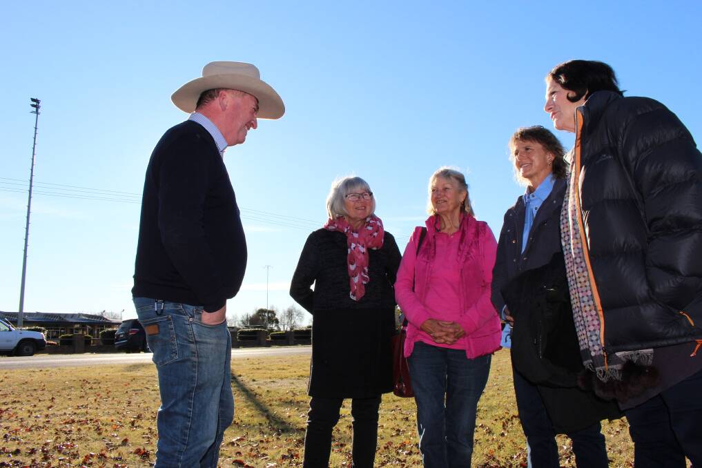 Member for New England Barnaby Joyce with Julie Waters, Wendy Mulligan, Liz Brown and Sharon Bowles from Guyra Garden Club 