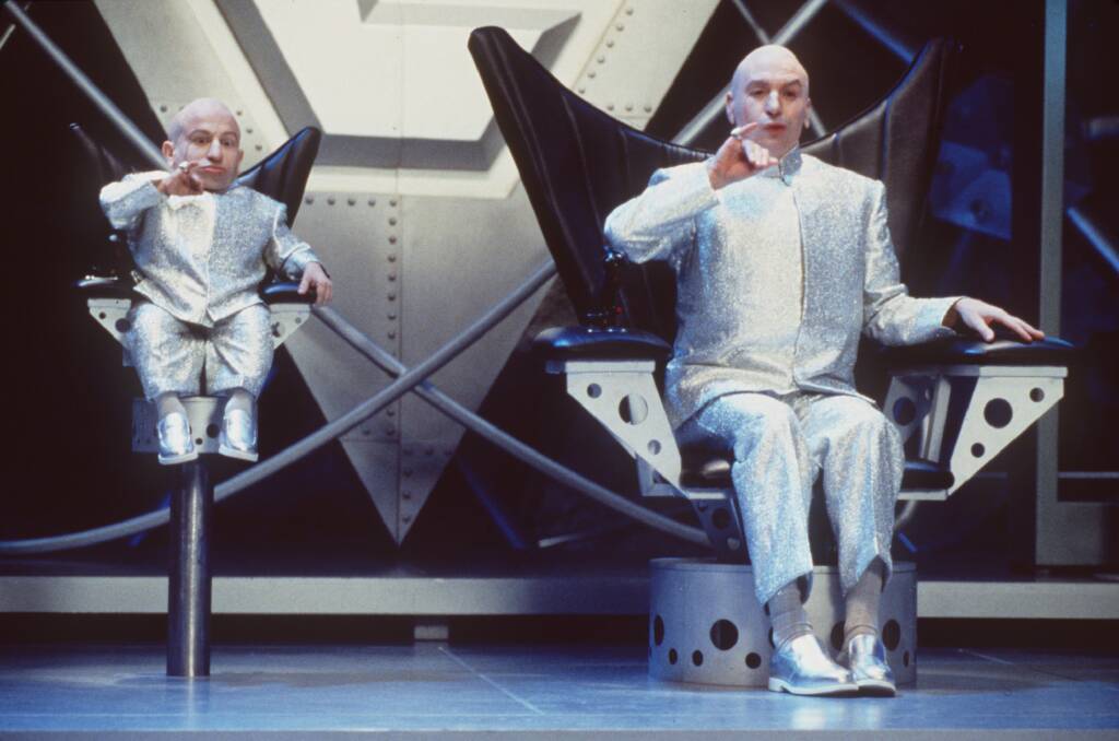 Verne Troyer and Mike Myers as Mini-Me and Dr Evil in the 1999 film Austin Powers: The Spy Who Shagged Me. Picture: AP Photo/New Line Cinema