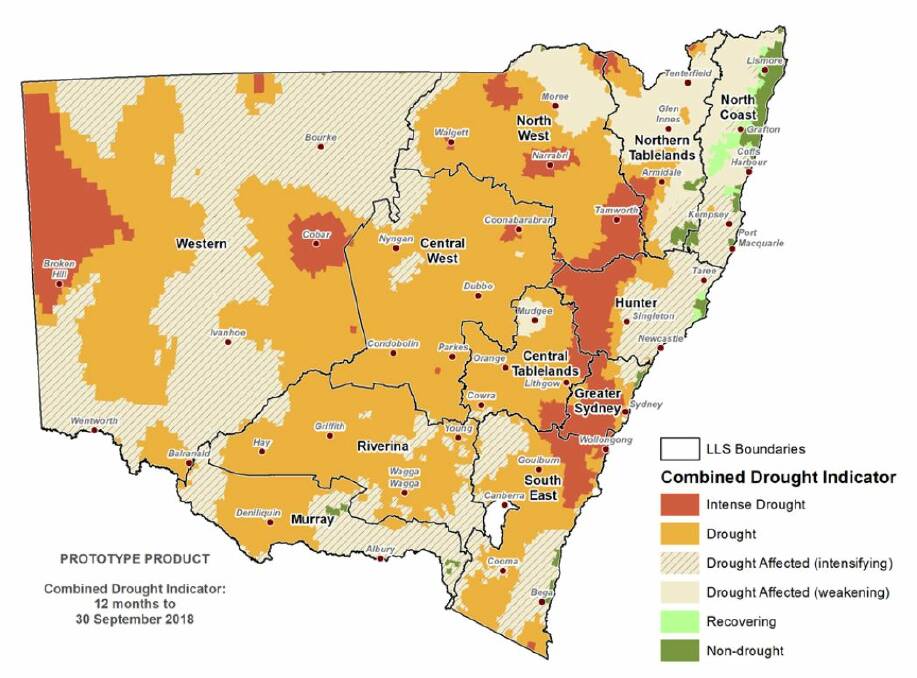 The NSW Combined Drought Indicator to September 30 shows the Armidale area is still categorised as in drought or intense drought.