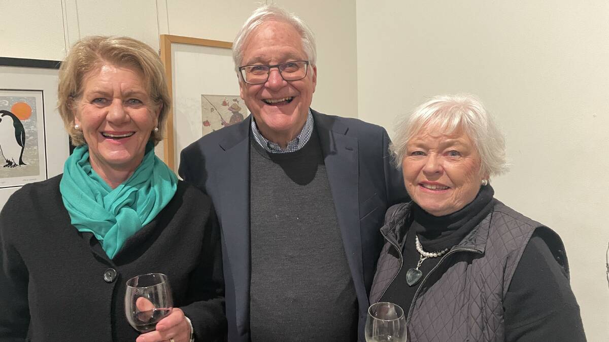 From left Pip Warrick, Sam Beasley and Libby Beasley at the opening of the annual Packsaddle exhibition and art sale.