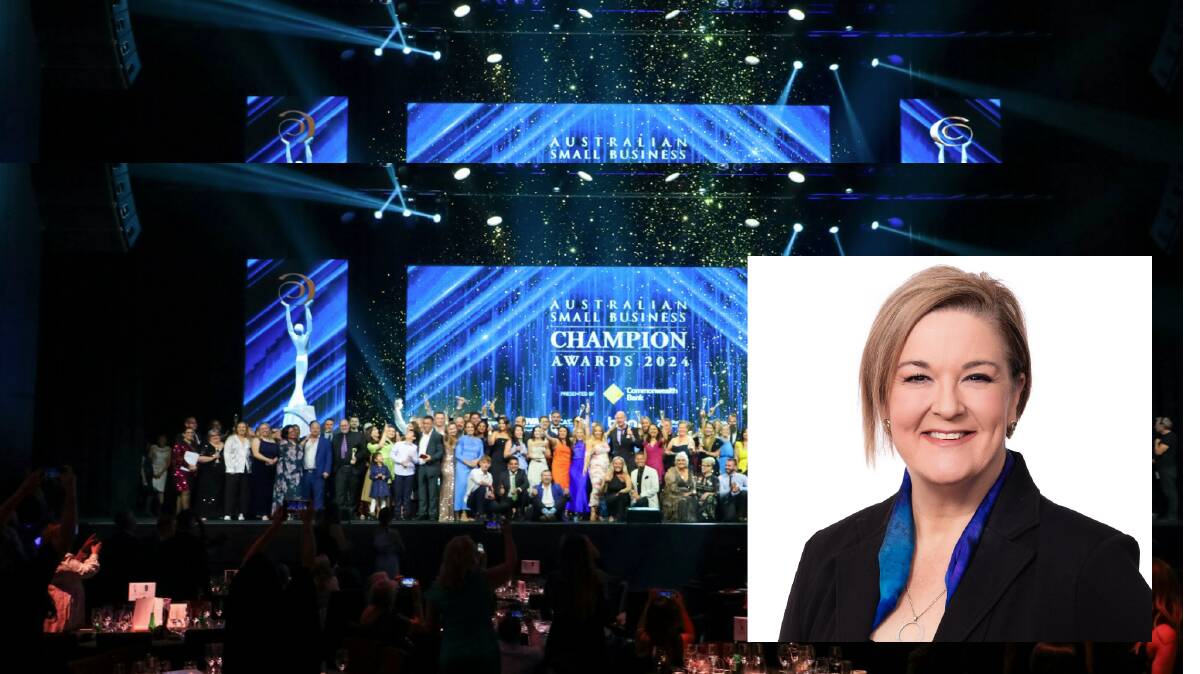 The 2024 Australian Small Business Champion Awards night in Sydney and inset, Pinnacle People Solutions chief executive Bronwyn Pearson, whose firm won the business consultancy category.