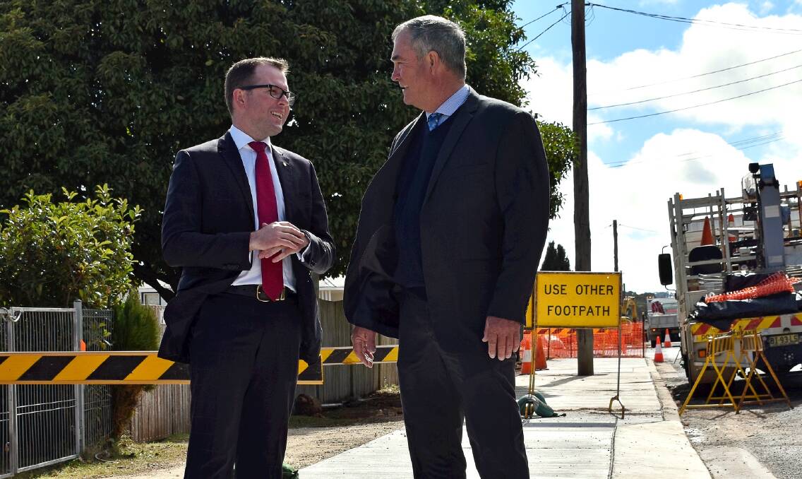 Northern Tablelands MP Adam Marshall and Mayor Simon Murray inspecting progress on the extension to the Guyra shared footpath recently.