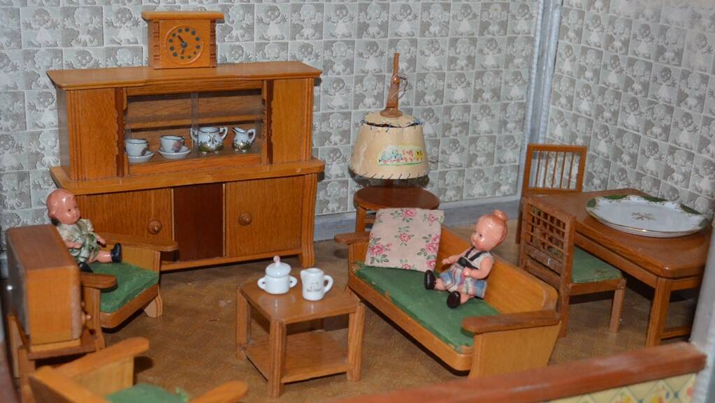Doll house miniture furniture on display at the Armidale Folk Museum. Picture: supplied