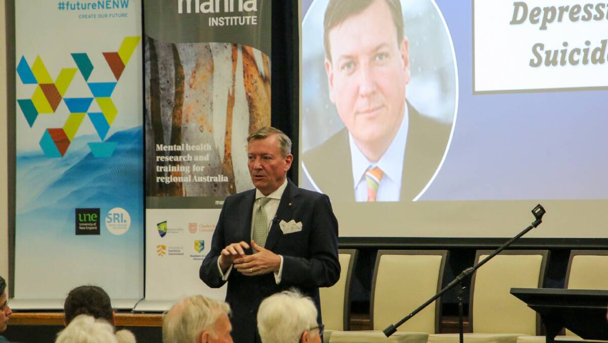 John Brogden tells his story at Armidale City Bowling Club. Picture by Sam Crick, supplied