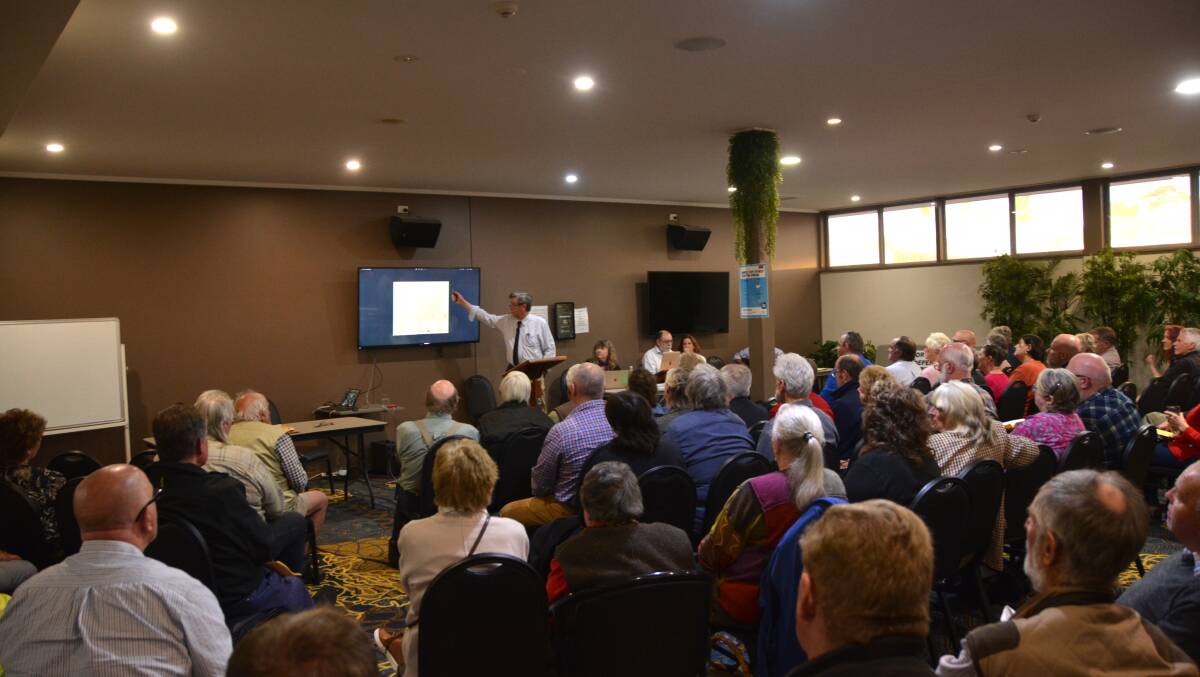 Engineer Matthew Tierney speaks at the meeting this week of the Northern Railway Defenders Forum at Glen Innes and District Services Club. Picture supplied
