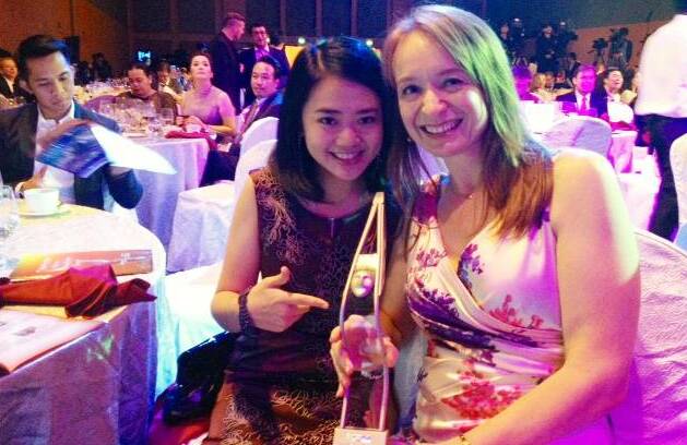 Sharon Roobol, right, at the Asian Television Awards in 2014. The Executive producer of '101 East' is pictured with producer Sarah Yeo.