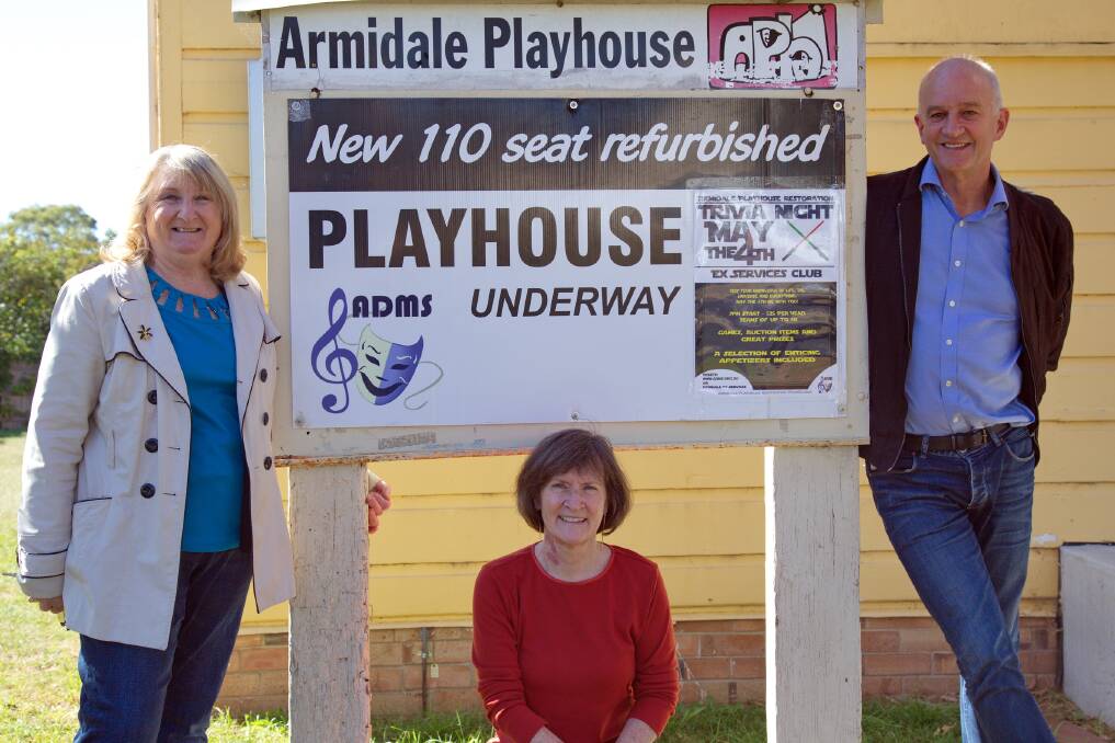 Marney Tilley, Carolyn Shepherd and Bruce Menzies outside The Playhouse.