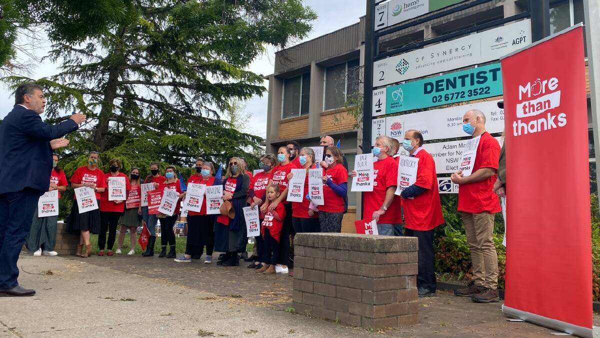 COMPLAINTS: Teachers protest outside the office of Northern Tablelands MP Adam Marshall on Monday. Picture: Supplied