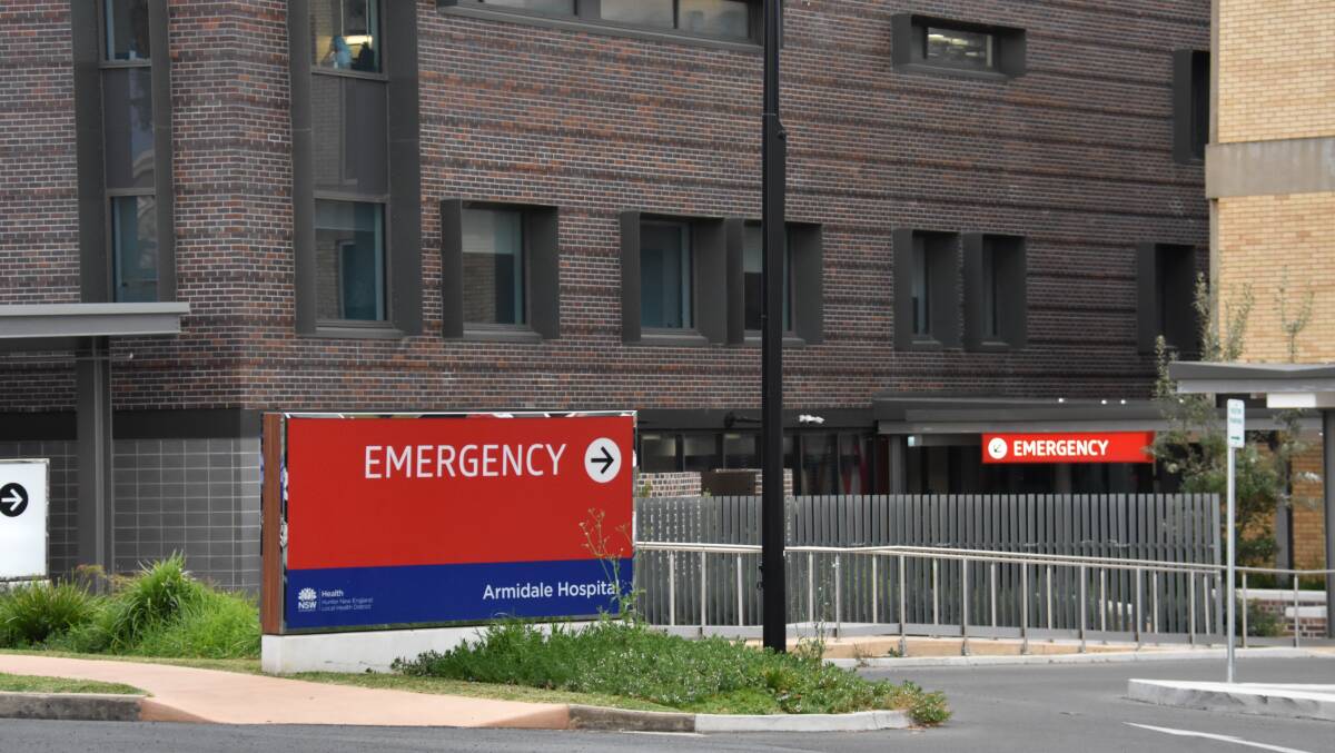 The emergency department entrance at Armidale Hospital, where the number of ED patients treated on time was down by more than 10 per cent to just 57 per cent of patients.