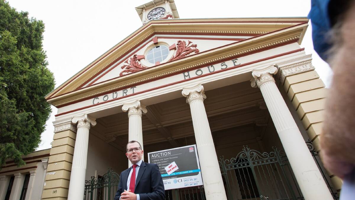 Northern Tablelands MP Adam Marshall outside the former Armidale Courthouse after the community won the battle to save it from being sold.