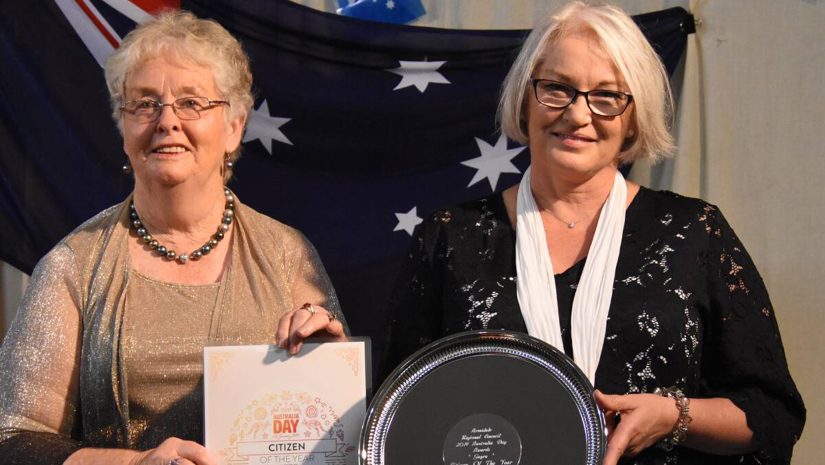 Dot Vickery presents the award to Aileen MacDonald for 2019 Citizen of the Year. Picture: Nicholas Fuller