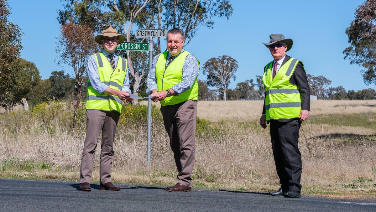 Northern Tablelands MP Adam Marshall with Uralla Shire mayor Michael Pearce and Director Infrastructure and Regulation Terry Seymour, after announcing $1,010,625 in State Government funding for three roads in the shire.