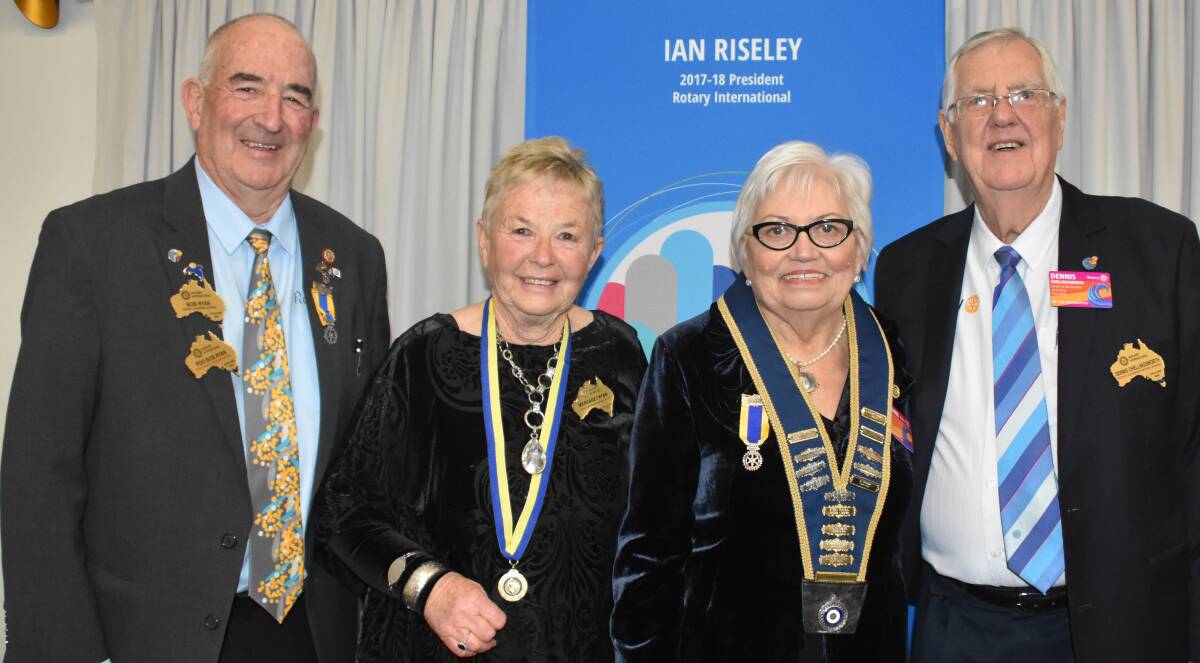CHANGING LEADERS: Bob Ryan, Margaret Ryan, Lorraine Coffey and Dennis Chellingsworth after Lorraine was installed as District Governor, replacing Bob who served in the position for the last 12 months. Picture: Laurie Bullock