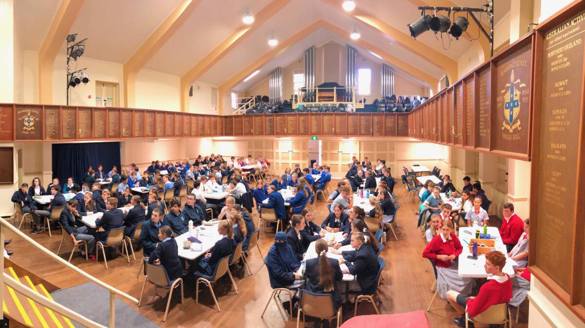 The TAS Memorial Hall was filled with enthusiastic Year 9 and 10 students on the final day of the 2021 Decathlon. Picture: Supplied