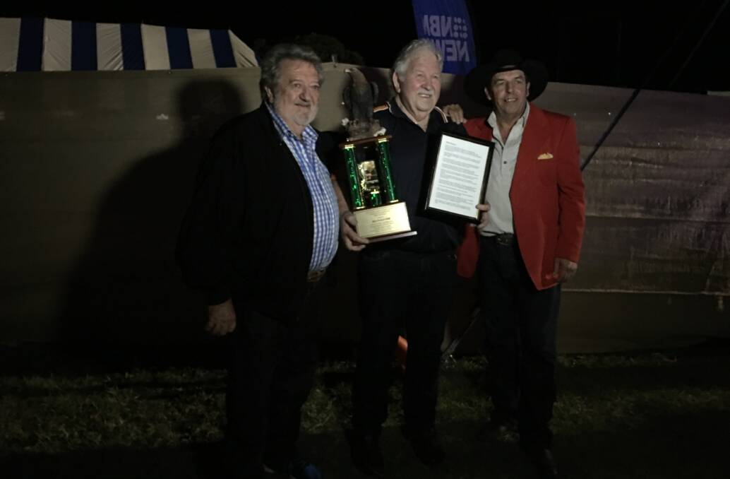 HIGHWAYMEN: Reg Poole with Terry Gordon and Owen Blundell after receiving the Living Legend award at the Slim Dusty Country Music Festival in Kempsey.