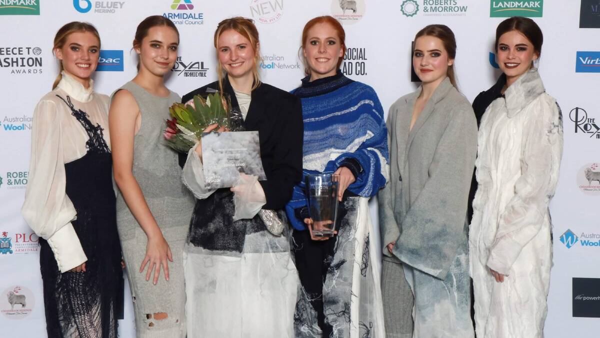 Models Sunny and Kayla at the 2019 awards with that year's winner Madison Hislop and models Phoebe, Georgia and Bronte.