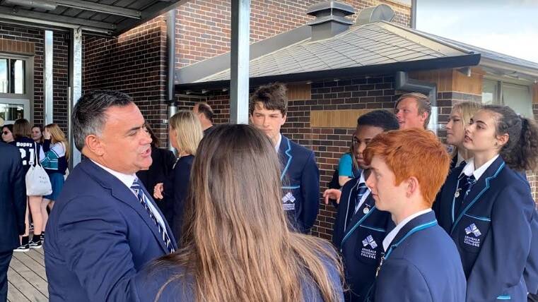 John Barilaro speaks to students at Armidale Secondary College. Picture: Vanessa Arundale