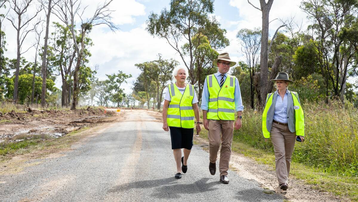 Uralla Shire Deputy Mayor Isabel Strutt, Northern Tablelands MP Adam Marshall and General Manager Kate Jessup inspect upgrades to the picturesque Hawthorn Drive.