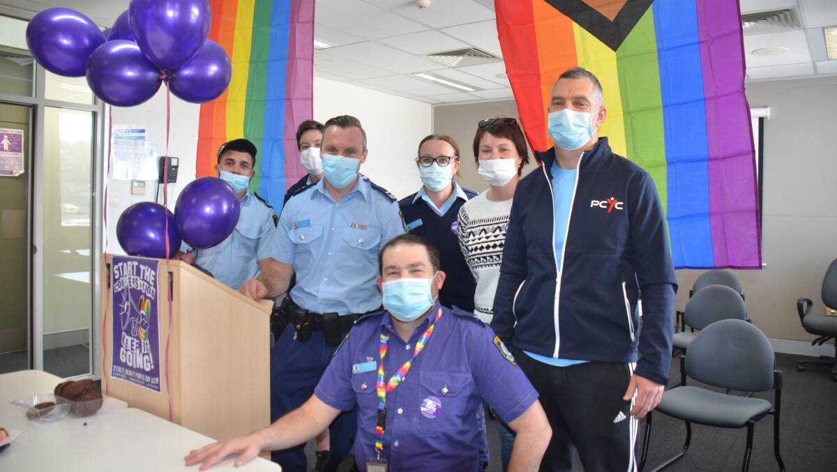 SUPPORT: Armidale Police's LGBTQI liaison officer, acting sergeant Ben Tatton (front) with Armidale PCYC officers after the first Wear It Purple Day event.