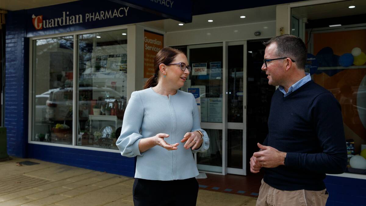 Walcha pharmacist and PharmOnline founder Anna Barwick, left, received $15,000 in support from the state government for a new gestational diabetes program, announced by Northern Tablelands MP Adam Marshall.