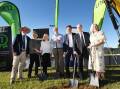 UNE vice chancellor Brigid Heywood (right) at the sod-turning in Tamworth last week, alongside (from left) Tamworth mayor Russell Webb, University Reference Group members and Tamworth MP Kevin Anderson. Picture: Gareth Gardner