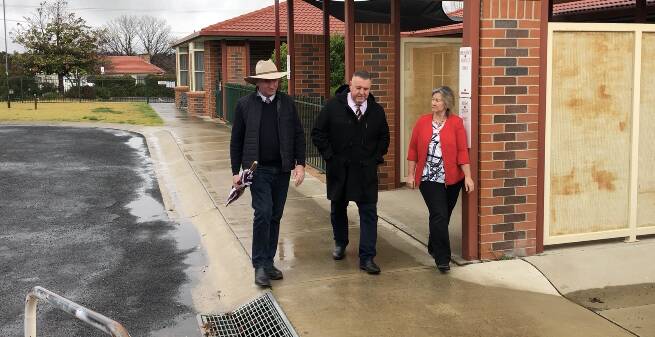 Member for New England Barnaby Joyce, Uralla Shire Council Mayor Michael Pearce and McMaugh Gardens Aged Care Manager Christine Valencius.