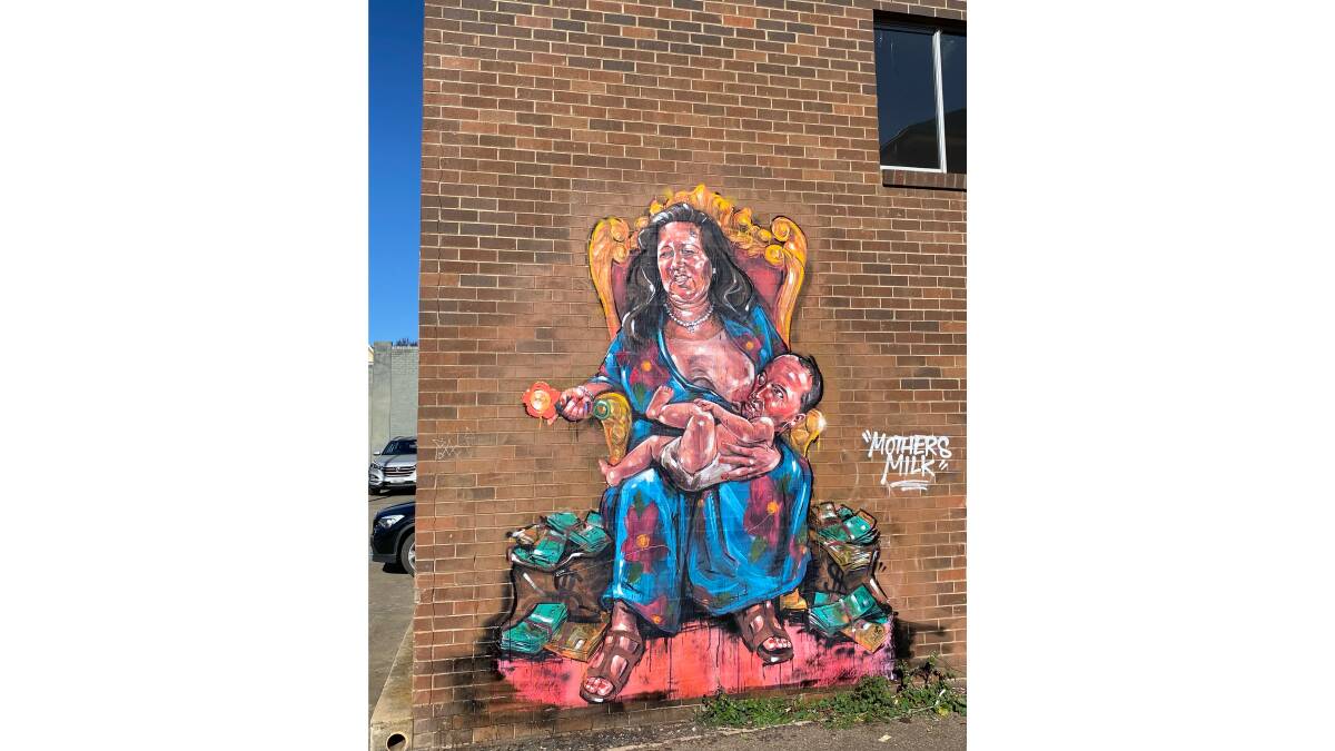 STITCH UP: Guerrilla artist Scott Marsh was behind "mother's milk", a mural sending up Barnaby Joyce in the middle of his electorate. Picture: Laurie Bullock