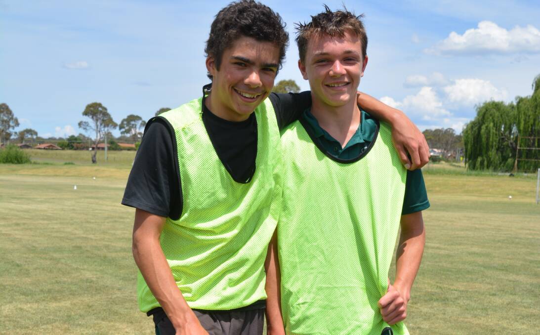 Goal hunters: Liam Muckenschnabel and Konnor Ferris battled it out against some of the region's best young soccer players.