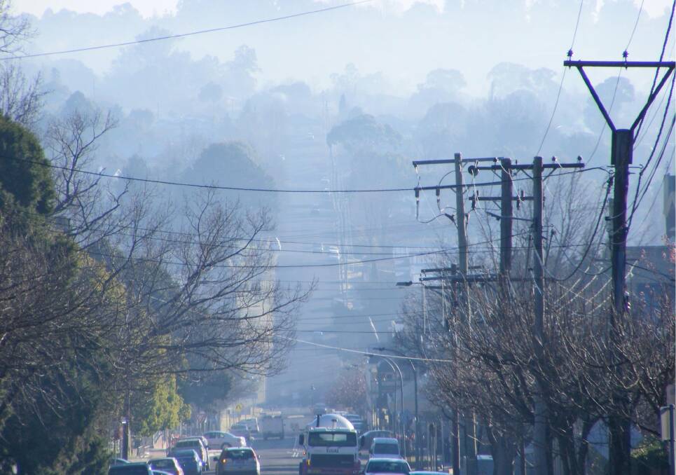Winter hazard: A typical Armidale winter morning. Super-pollutant emissions are higher per capita than other cities due to wood-stoves.