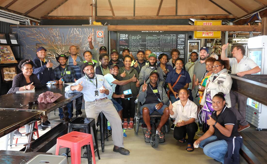 The Australia Awards PNG Agribusiness Certificate IV group visiting New England Brewing Co. in Uralla on February 27.