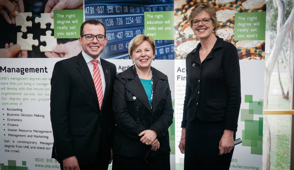 Great timing: MP Adam Marshall with head of Business School Professor Alison Sheridan at the launch of the UNE SMART Region Incubator.