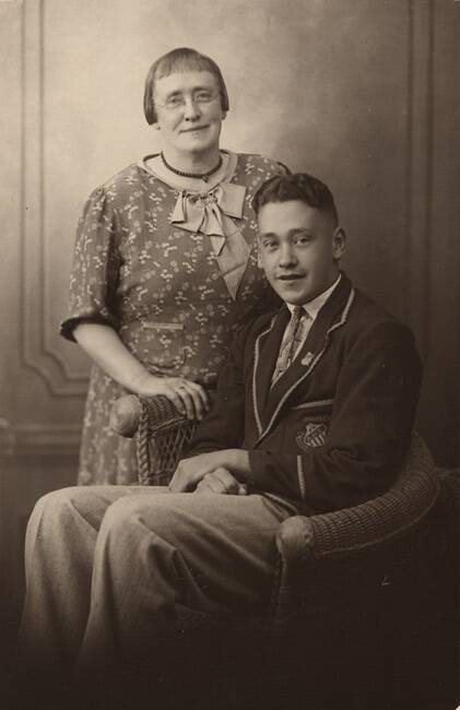 Proud moment for mum: Henry Wykeham Freame aged 16 with his mother, Edith May Freame. 1937.
