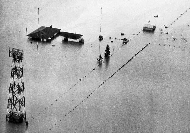 Kempsey Aeradio station under water 1949 flood.
