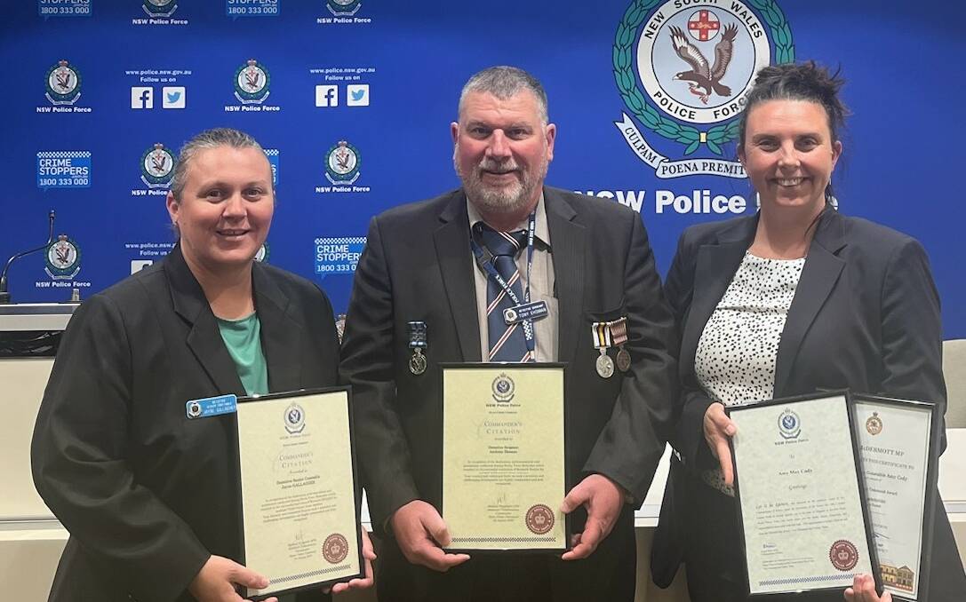 Detective Senior Constable Jayne Gallagher,Detective Sergeant Anthony Ehsman and Detective Sergeant Amy Cody with their awards. Picture supplied.
