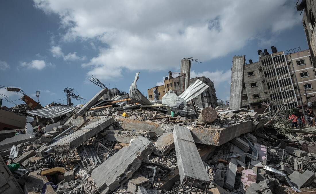 A view of the rubble of a residential building in Gaza City, Gaza Strip, that was destroyed by an Israeli airstrike. Picture: Getty Images