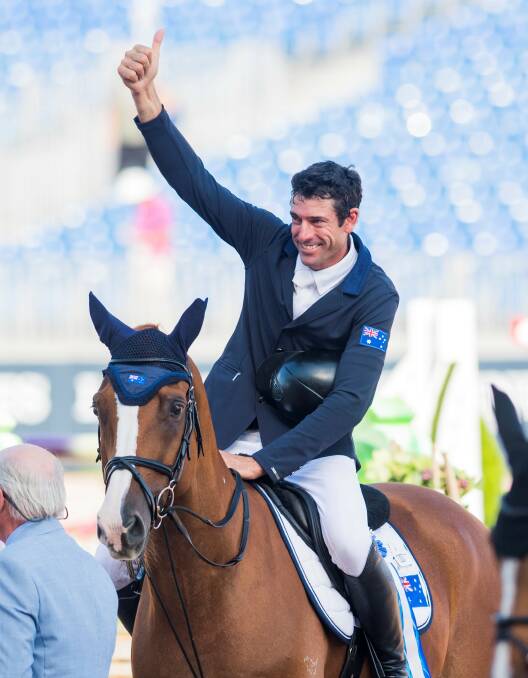 Willis was rapt with his and Blue Movie's clear round at the World Equestrian Games. Photo: Cara Grimshaw.