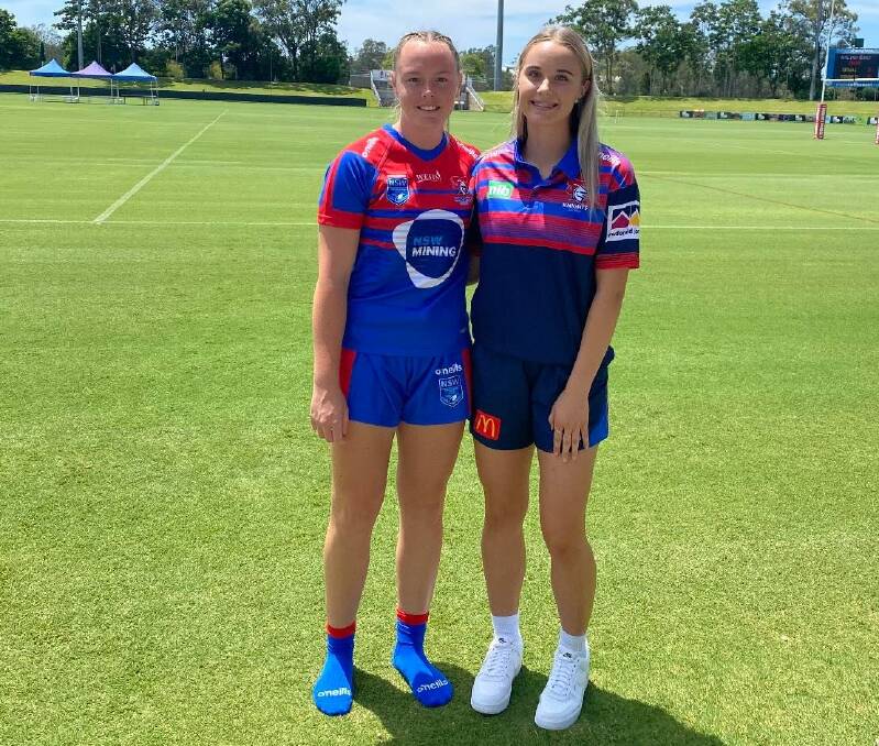DREAM BIG: Tori Brazier and Kasey Gaukroger are part of the Newcastle Knights Tarsha Gale squad. Brazier lined up for the side in their opening match against the Dragons. Photo: Supplied. 