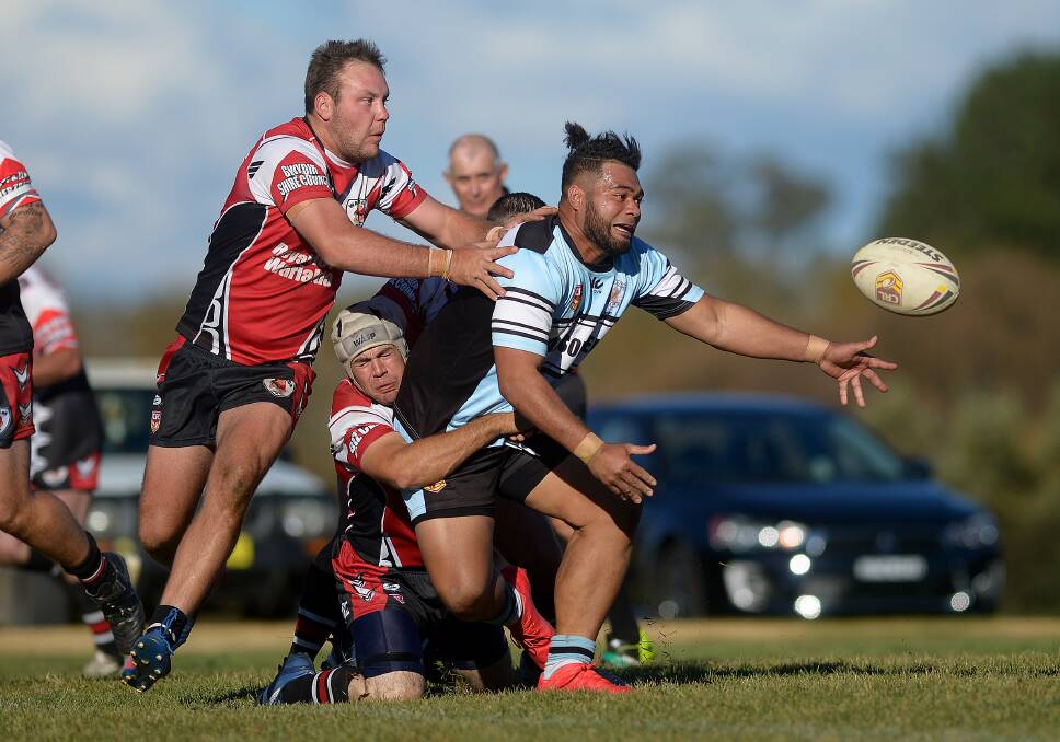 DELIVERING A DRUBBING: Alipate Kaufana was players' player for the Super Spuds against Warialda. His side thrashed the competition heavyweights in their round seven match 48-16. Photo: Grant Robertson. 