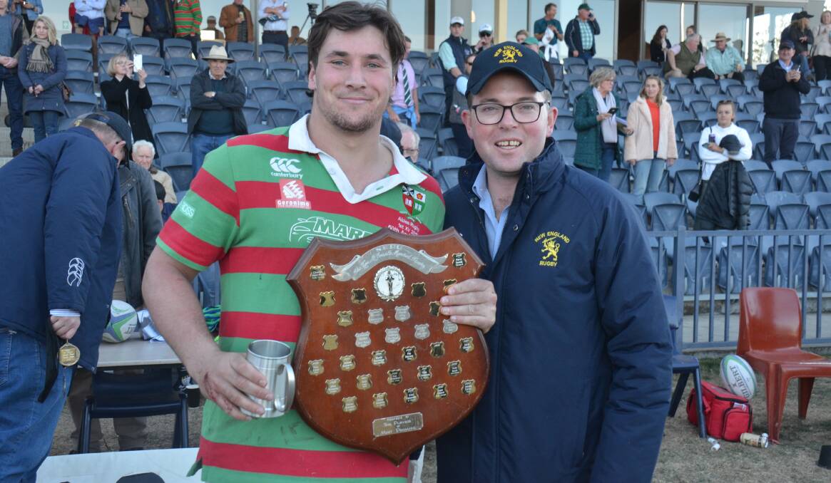 SUPPORT: Northern Tablelands Adam Marshall, pictured right presenting an award at the 2019 New England Rugby Union grand final, has come out swinging in favour of the region's sports. 