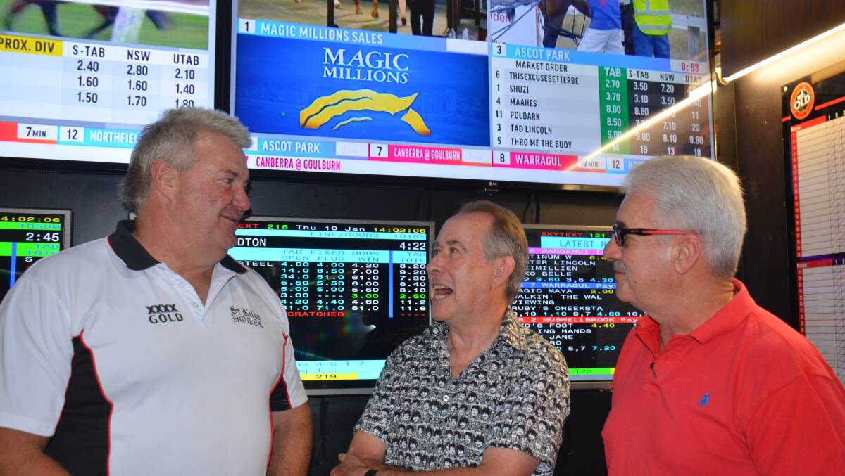 Harley Payne, Garry Russell and Jim Dedes form the Golden Table and will head to the Gold Coast tomorrow for Yes Yes Yes's Magic Millions run. Photo: Armidale Express. 