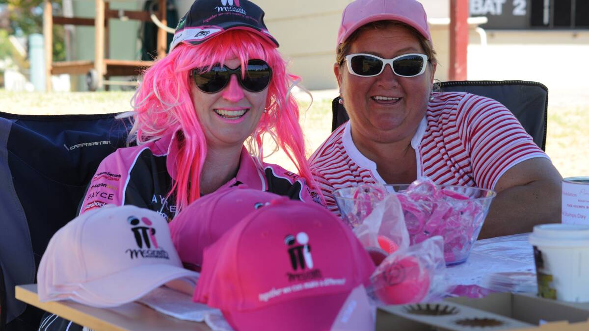 Jo Cameron and Karen Boyd at Pink Stumps day in 2014. 