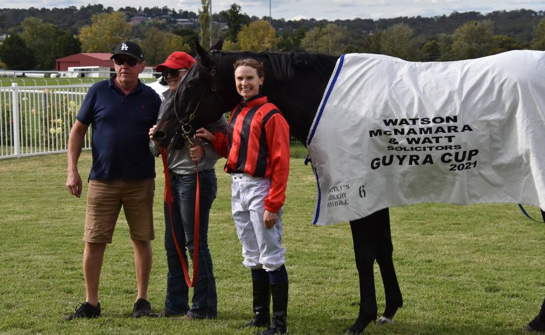 HARD FOUGHT WIN: Jeremy Sylvester's Drachenfells won the Guyra Cup with former Armidale apprentice Rachael Murray aboard. 