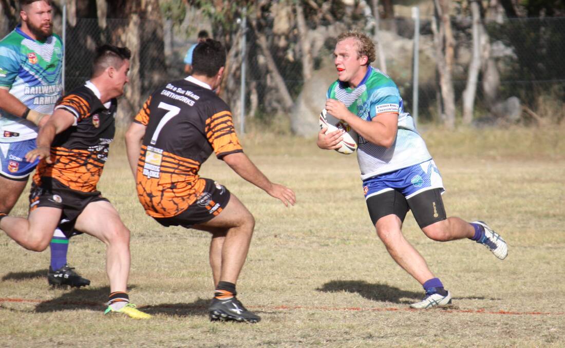 STRONG PERFORMER: Jake Scurr runs into the Tingha defence. Coach Steve Ware said Scurr "has been training the house down." Photo: Layne Franks. 