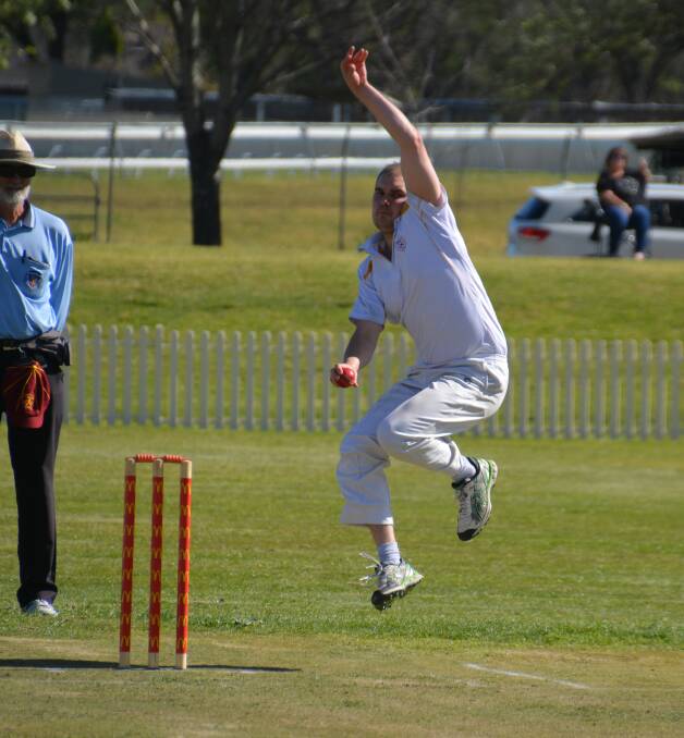STEAMING IN: Karl Triebe picked up another three wickets for City in their 90 run win over Ex-Services on Saturday. 