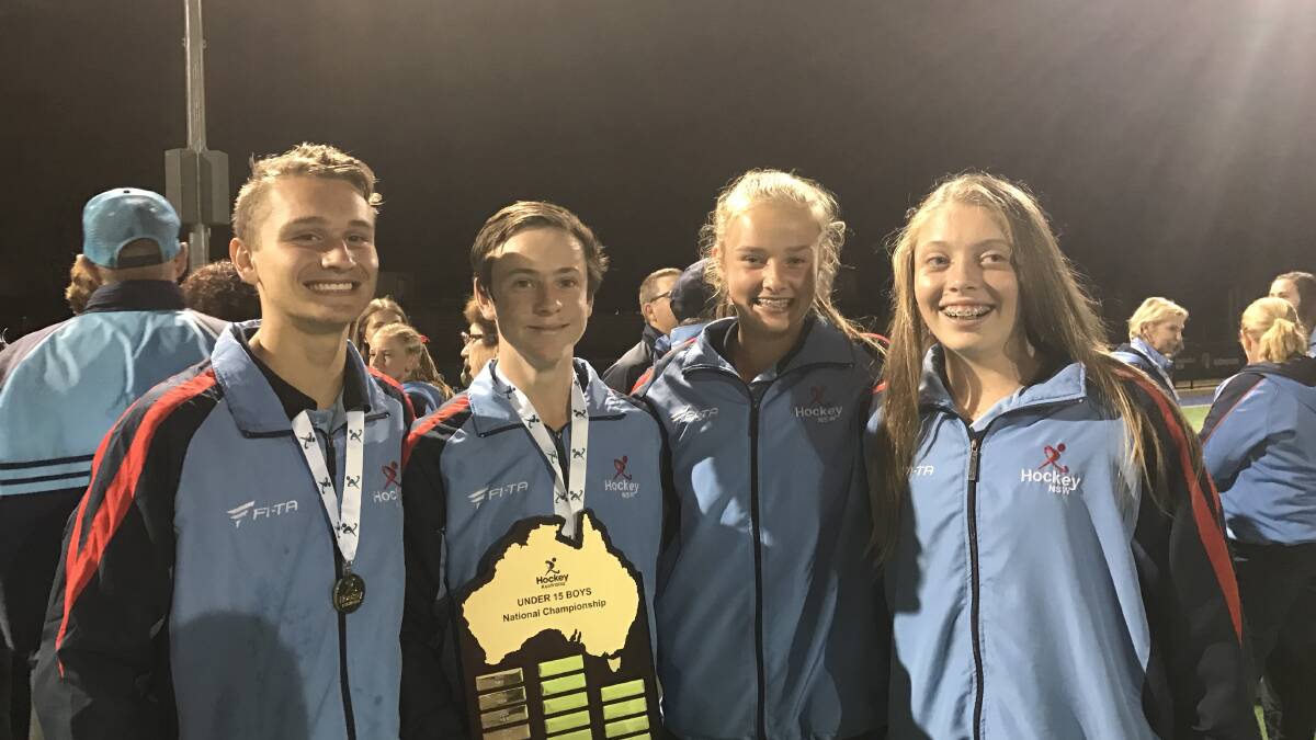 TOP TALENT: Jake McCann, Nathan Czinner, Lily Neilson and Chelsea Thornton competed at the under 15 National Hockey Championships in Hobart. 