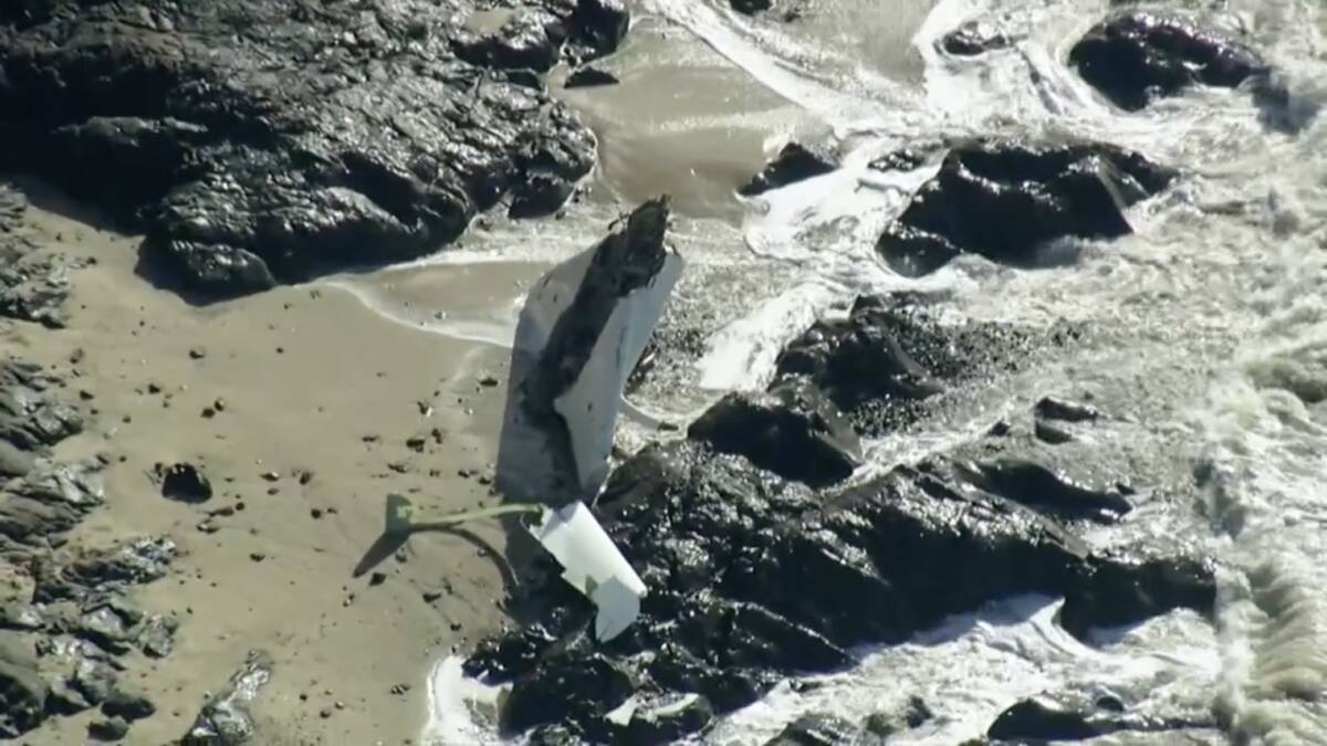 A screen capture of wreckage washed up shown on SKY7 San Francisco. Screen grab. 