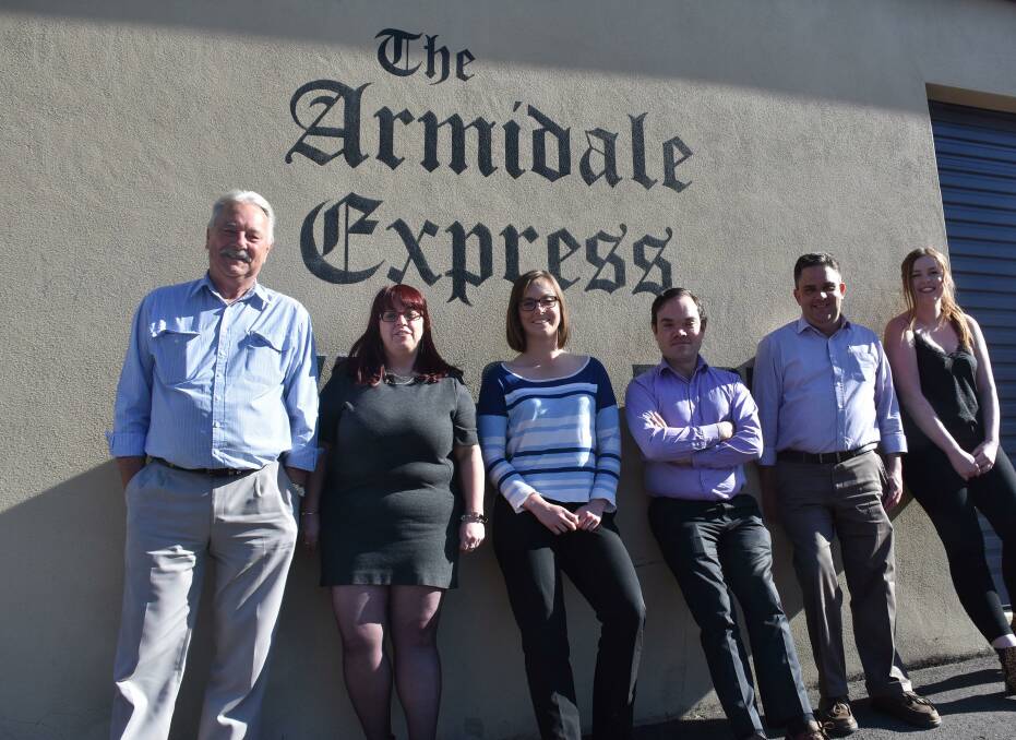 PRESS GANG: The Armidale Express team - Steve Green, Marie Gallagher, Ellen Dunger, Nicholas Fuller, editor Laurie Bullock, Hannah Fisher.
