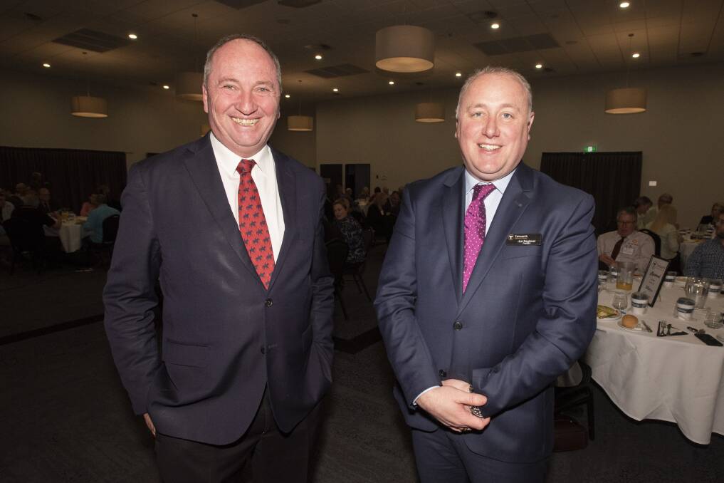 Business summit: Barnaby Joyce and Jye Segboer at this week's State of the Nation event. Photo: Peter Hardin