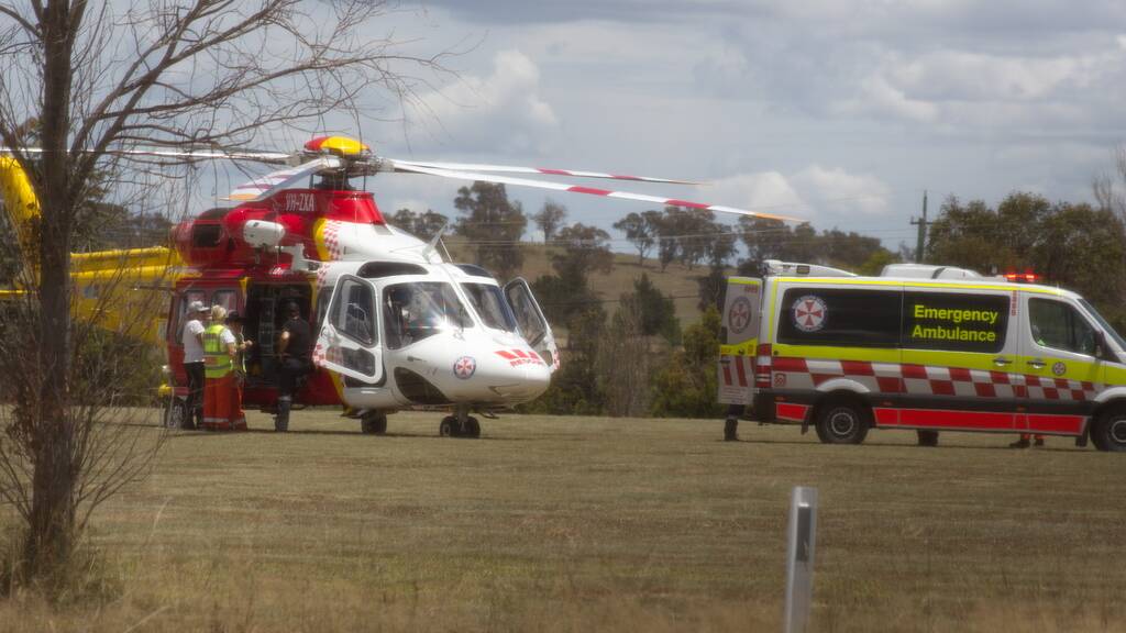 RESCUED: The Westpac helicopters had a busy weekend, flying a man out of Deepwater to Lismore hospital. Photo: Willem Van der Heul.